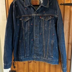Levi’s Women's Jean Jacket Dark Blue denim Size Large Bejeweled 90’s
